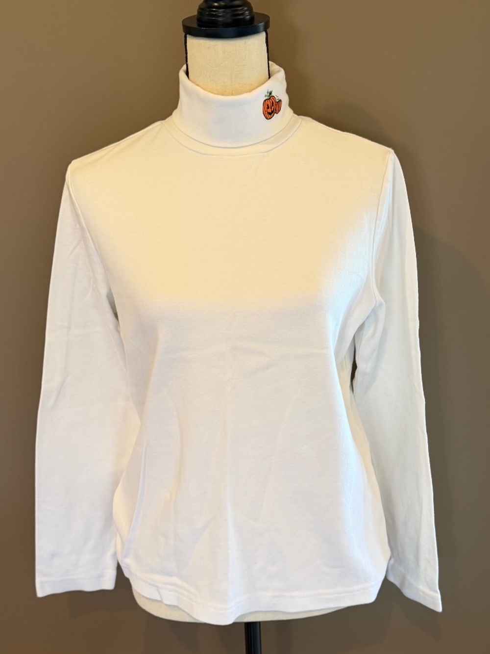 Holiday Editions White Turtleneck Halloween Pumpkin Long Sleeve, Size Small